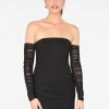 HeyYou Black Off The Shoulder Ruched Sleeve Mini Dress Dresses