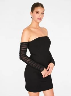 HeyYou Black Off The Shoulder Ruched Sleeve Mini Dress Dresses 9 HeyYou Black Off The Shoulder Ruched Sleeve Mini Dress Dresses
