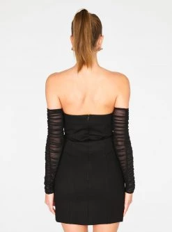 HeyYou Black Off The Shoulder Ruched Sleeve Mini Dress Dresses 10 HeyYou Black Off The Shoulder Ruched Sleeve Mini Dress Dresses