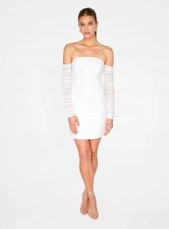 HeyYou Dresses Natural Off The Shoulder Ruched Sleeve Mini Dress