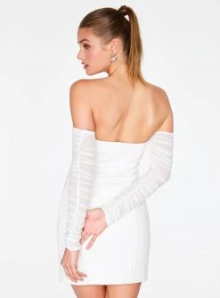 HeyYou Dresses Natural Off The Shoulder Ruched Sleeve Mini Dress 10 HeyYou Dresses Natural Off The Shoulder Ruched Sleeve Mini Dress