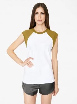 Crop Tops HeyYou Basic Baseball T-Shirt In White And Khaki