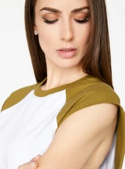 Crop Tops HeyYou Basic Baseball T-Shirt In White And Khaki