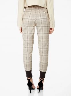 HeyYou High Waisted Jogger In Sand Plaid Pants