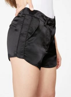 HeyYou Shorts Black Curved Hem Satin Short