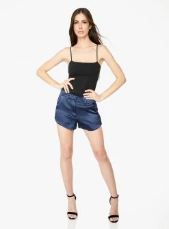 HeyYou Shorts Navy Curved Hem Satin Short