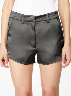 HeyYou Shorts Olive Curved Hem Satin Short