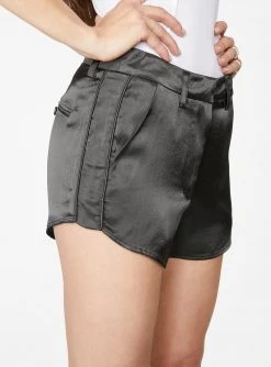 HeyYou Shorts Olive Curved Hem Satin Short