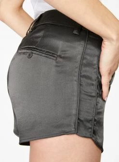 HeyYou Shorts Olive Curved Hem Satin Short