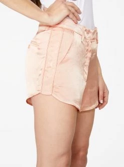 HeyYou Peach Curved Hem Satin Short