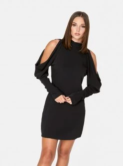 HeyYou Draped Sleeve Mini Dress In Black Dresses