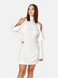 HeyYou Draped Sleeve Mini Dress In Off White Dresses