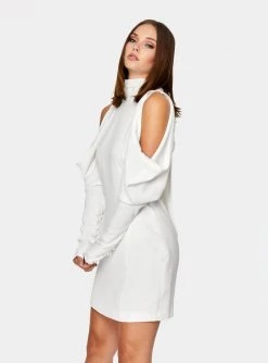 HeyYou Draped Sleeve Mini Dress In Off White Dresses