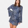 HeyYou Dresses Blue Floral Bell Sleeved Mini Dress