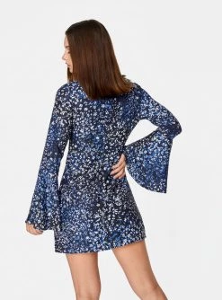 HeyYou Dresses Blue Floral Bell Sleeved Mini Dress 9 HeyYou Dresses Blue Floral Bell Sleeved Mini Dress