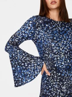 HeyYou Dresses Blue Floral Bell Sleeved Mini Dress 10 HeyYou Dresses Blue Floral Bell Sleeved Mini Dress