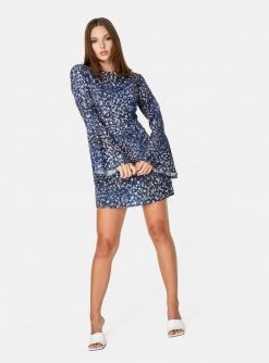 HeyYou Dresses Blue Floral Bell Sleeved Mini Dress 11 HeyYou Dresses Blue Floral Bell Sleeved Mini Dress