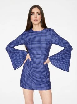 HeyYou Blue Geometric Bell Sleeved Mini Dress Dresses