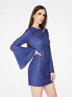HeyYou Blue Geometric Bell Sleeved Mini Dress Dresses