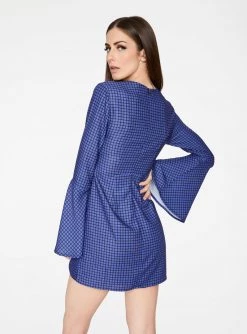 HeyYou Blue Geometric Bell Sleeved Mini Dress Dresses