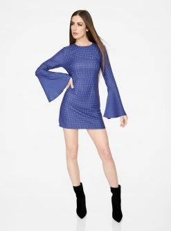 HeyYou Blue Geometric Bell Sleeved Mini Dress Dresses