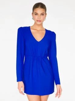 HeyYou Deep V Mini Dress In Cobalt Dresses