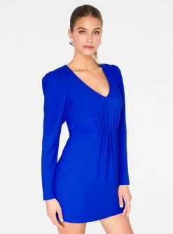 HeyYou Deep V Mini Dress In Cobalt Dresses