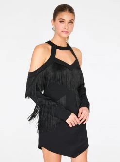 HeyYou Dresses Fringe Cut Out Mini Dress In Black