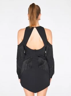 HeyYou Dresses Fringe Cut Out Mini Dress In Black