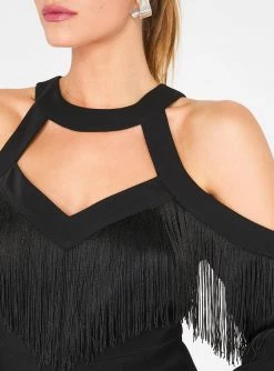 HeyYou Dresses Fringe Cut Out Mini Dress In Black