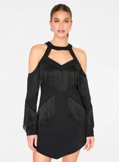 HeyYou Dresses Fringe Cut Out Mini Dress In Black