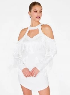 HeyYou Dresses Fringe Cut Out Mini Dress In Off White