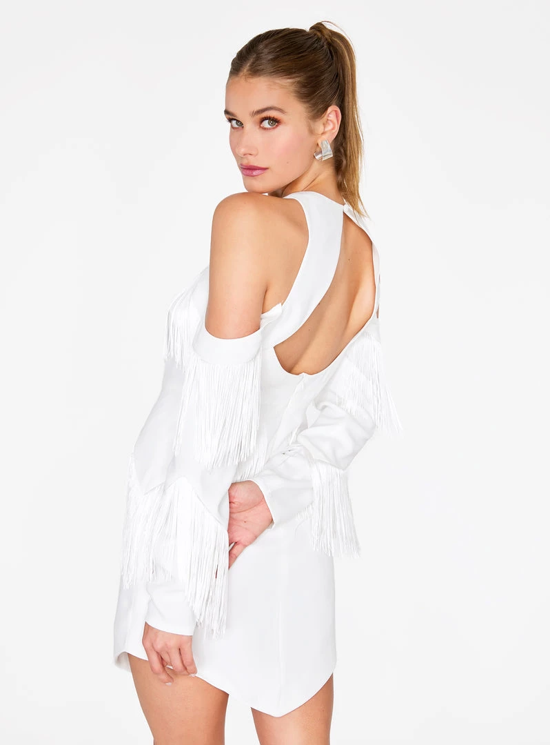 HeyYou Dresses Fringe Cut Out Mini Dress In Off White 6 HeyYou Dresses Fringe Cut Out Mini Dress In Off White