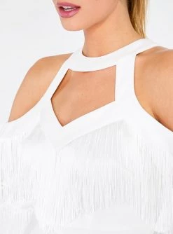 HeyYou Dresses Fringe Cut Out Mini Dress In Off White