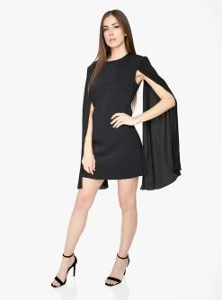 HeyYou Black Mini Dress With Pleated Sleeves