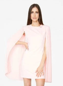 HeyYou Dresses Light Pink Mini Dress With Pleated Sleeves