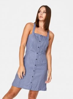 HeyYou Mini Button Up Dress In Blue Checkered Dresses