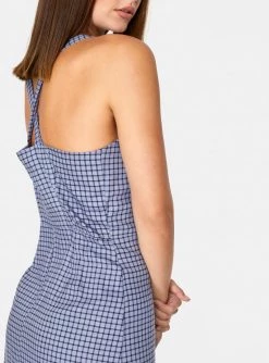 HeyYou Mini Button Up Dress In Blue Checkered Dresses