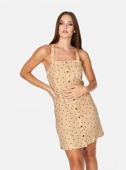 HeyYou Mini Button Up Dress In Peach Polka Dots