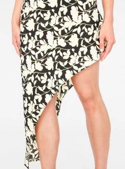 HeyYou Black And Cream Asymmetric Floral Dress