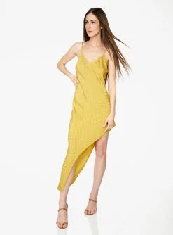 HeyYou Gold Asymmetric Polka Dot Dress Dresses