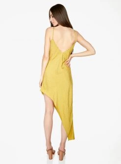 HeyYou Gold Asymmetric Polka Dot Dress Dresses