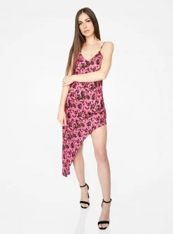 HeyYou Fuchsia And Black Asymmetric Floral Dress