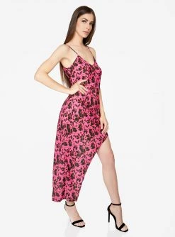 HeyYou Fuchsia And Black Asymmetric Floral Dress