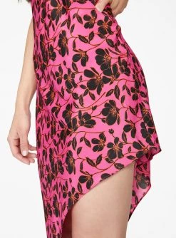 HeyYou Fuchsia And Black Asymmetric Floral Dress