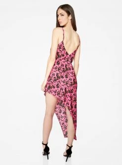 HeyYou Fuchsia And Black Asymmetric Floral Dress