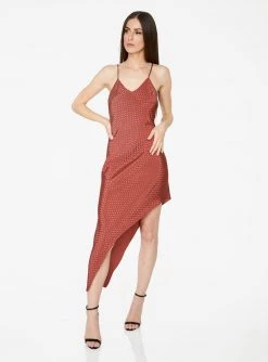 HeyYou Rust Asymmetric Polka Dot Dress