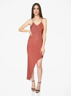 HeyYou Rust Asymmetric Polka Dot Dress