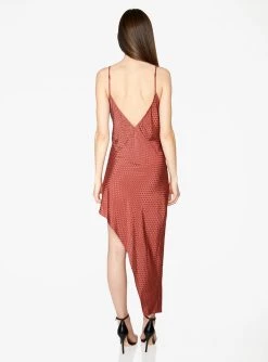 HeyYou Rust Asymmetric Polka Dot Dress