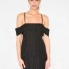 HeyYou Dresses Striped Off The Shoulder Dress In Black 1 HeyYou Dresses Striped Off The Shoulder Dress In Black